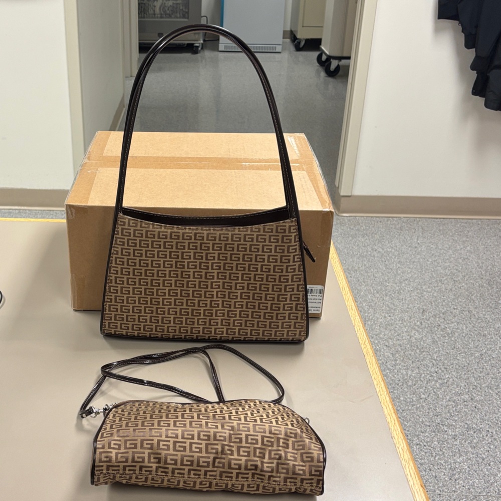 Guess Brown Geometric Shoulder Bag Set